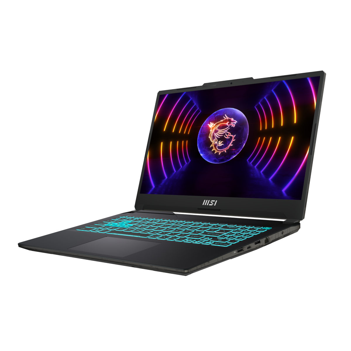 Portátil gaming MSI Cyborg 15 A13VE-472XES abierto, con teclado retroiluminado y pantalla grande, diseñado para juegos.