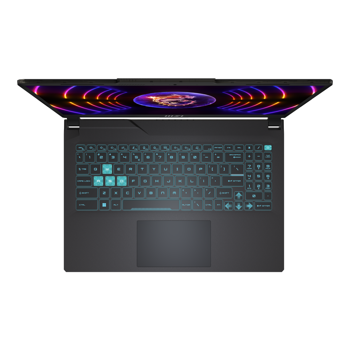 Portátil gaming MSI Cyborg 15 A13VE-472XES abierto, con teclado retroiluminado y pantalla grande, ideal para juegos y tareas intensivas.