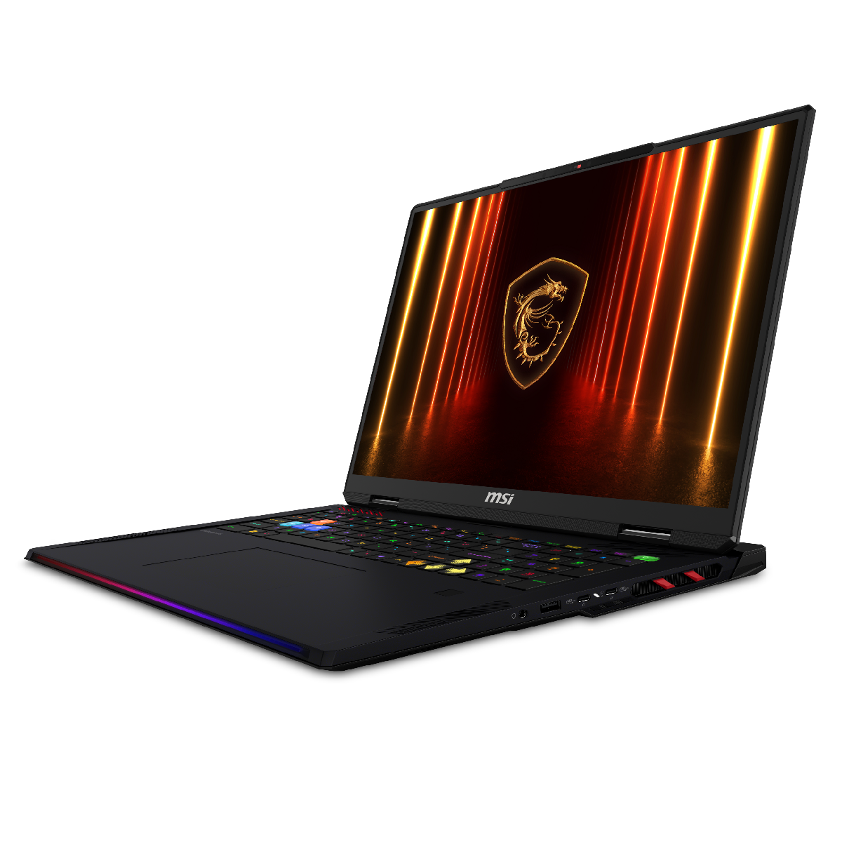 Portátil gaming MSI Raider A18 HX A9WIG-040ES abierto, pantalla grande con teclado retroiluminado y diseño moderno