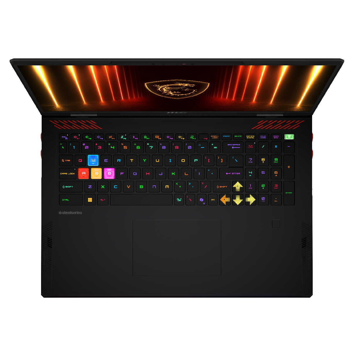 Portátil gaming MSI Raider A18 HX con pantalla y teclado iluminado, diseñado para juegos de alto rendimiento.