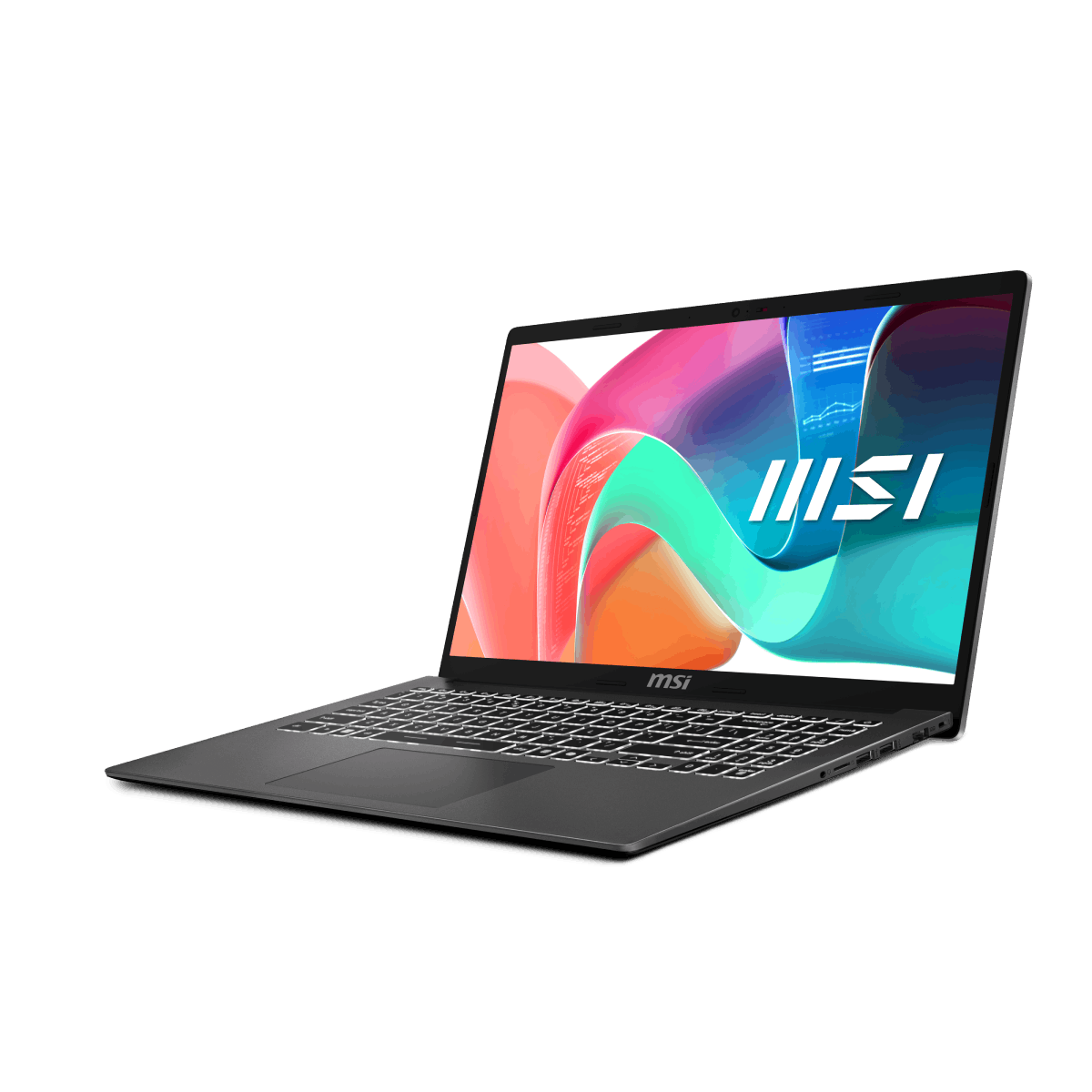 Portátil MSI Modern 15 F1MG-204ES, portátil profesional con pantalla y teclado visibles, diseñado para tareas de productividad.