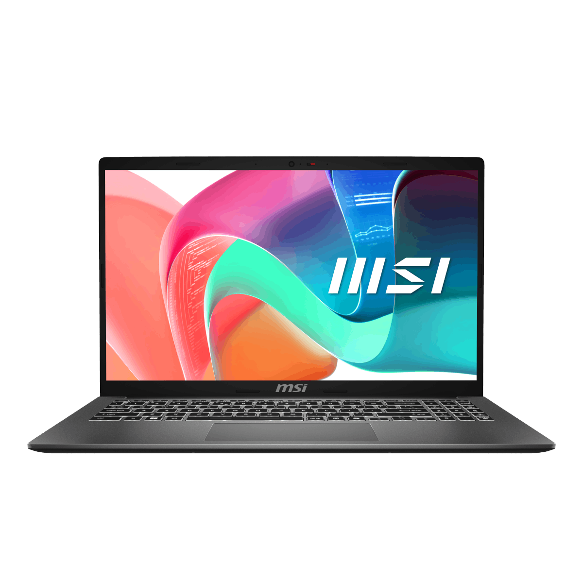 Portátil MSI Modern 15 F1MG-204ES para uso profesional, pantalla y teclado visibles en la imagen.