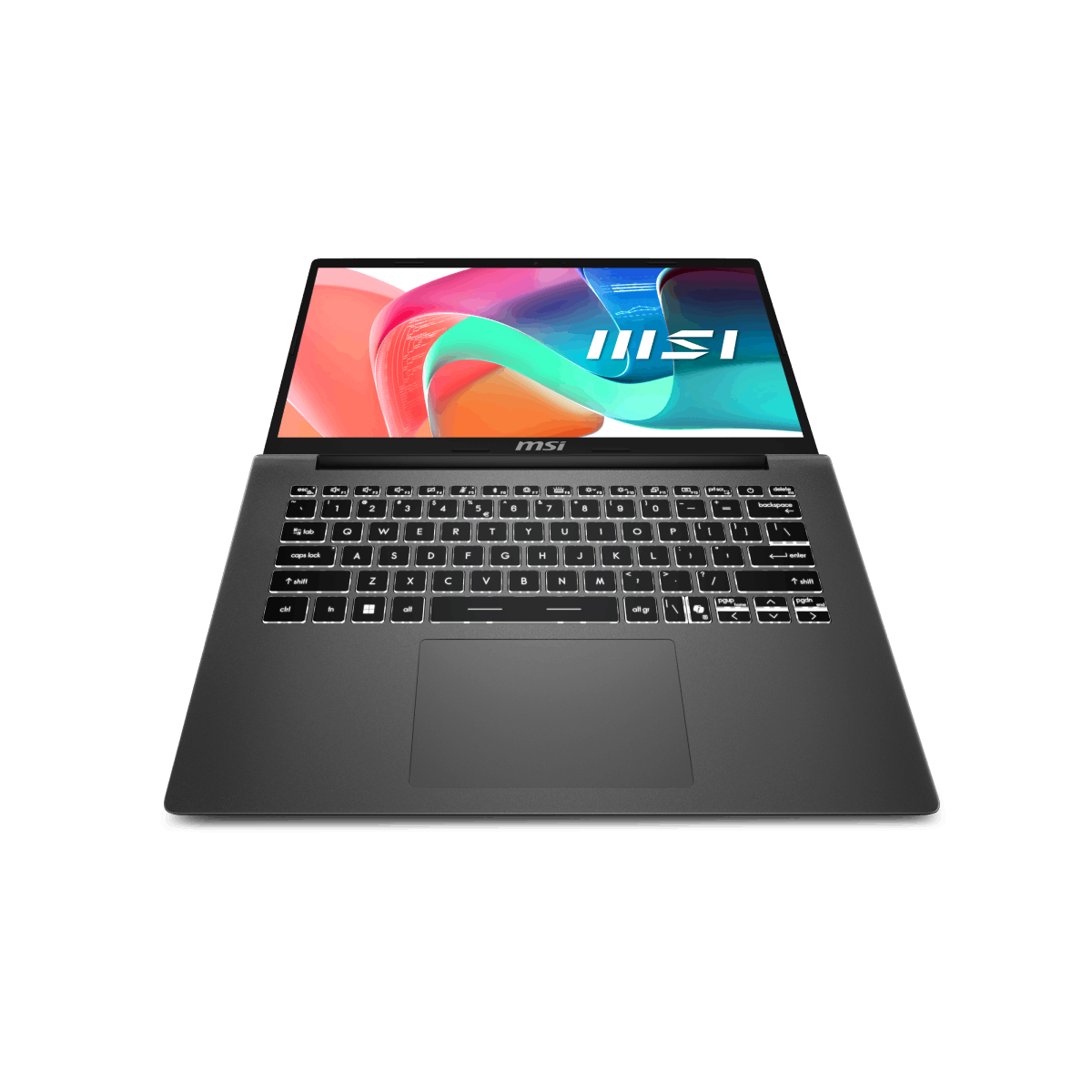 Portátil MSI Modern 14 F1MG-442XES, portátil profesional negro con pantalla y teclado en la imagen.