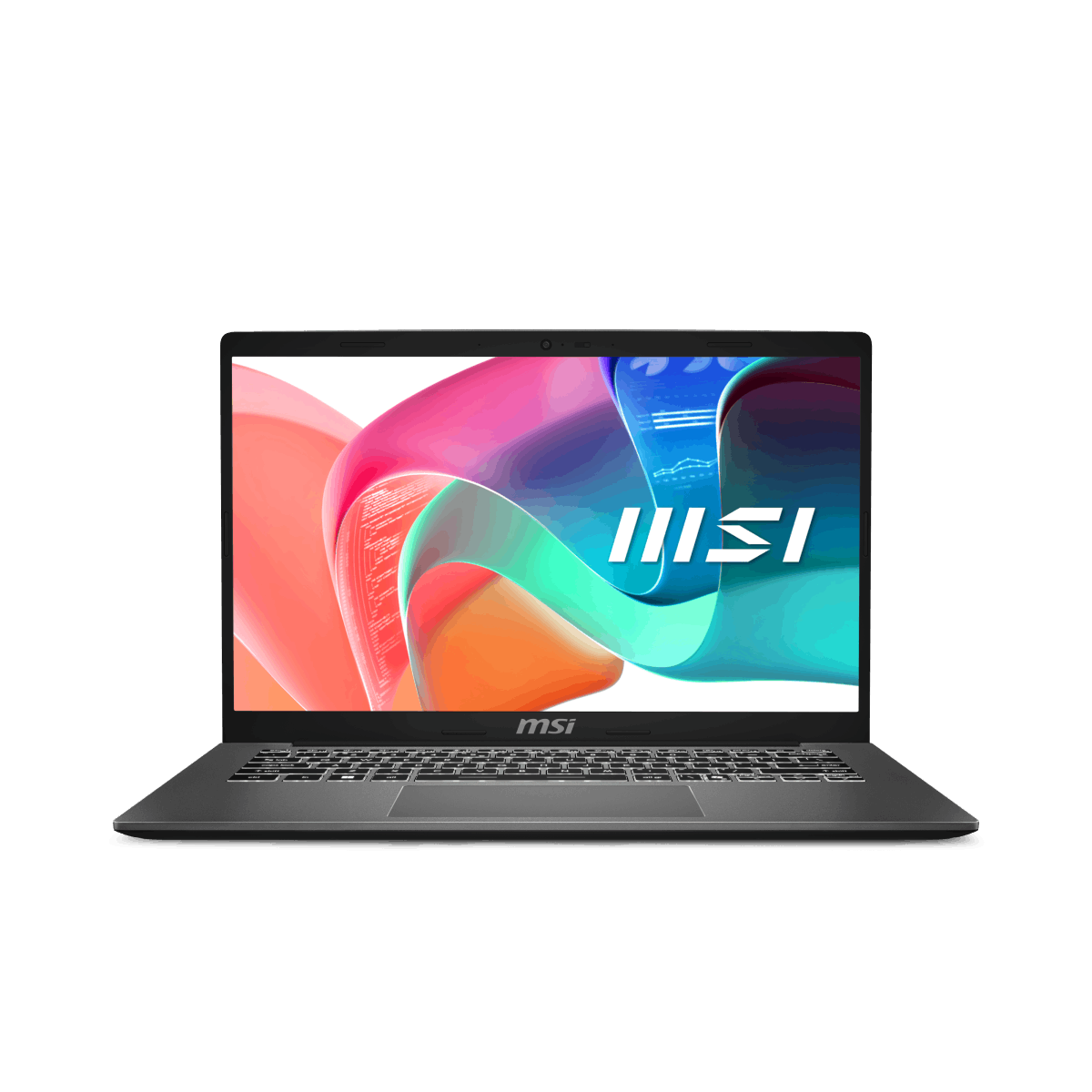 Portátil MSI Modern 14 F1MG-442XES, laptop profesional con pantalla y teclado visibles, diseño compacto y elegante.