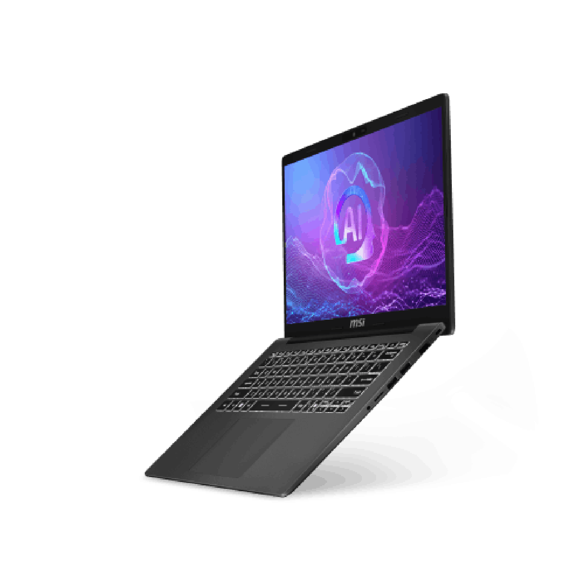 Portátil MSI Modern A14 AI F2HMG-009XES para uso profesional, pantalla y teclado visibles en imagen.