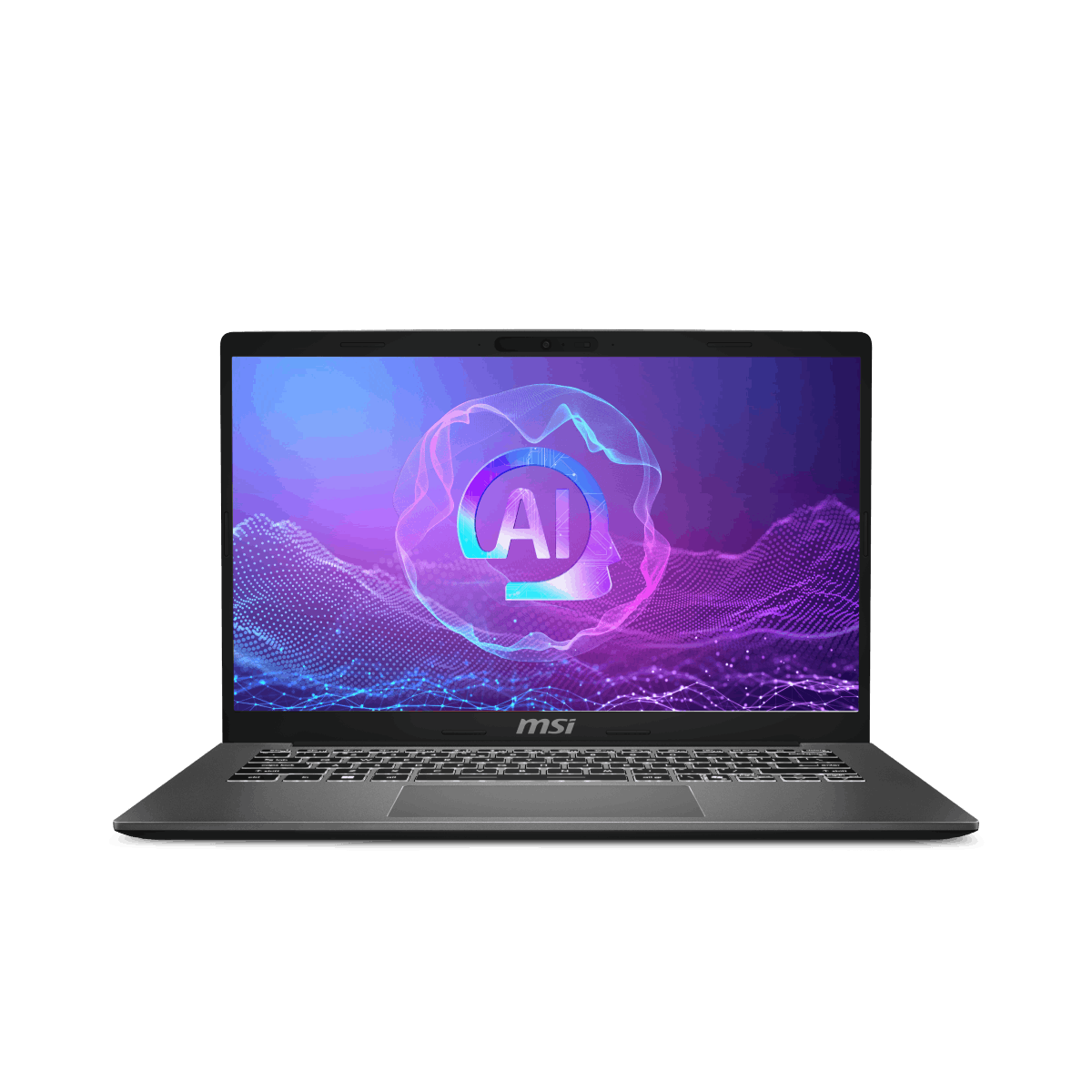 Portátil MSI Modern A14 AI F2HMG-009XES, ordenador profesional portátil con pantalla y teclado visibles.
