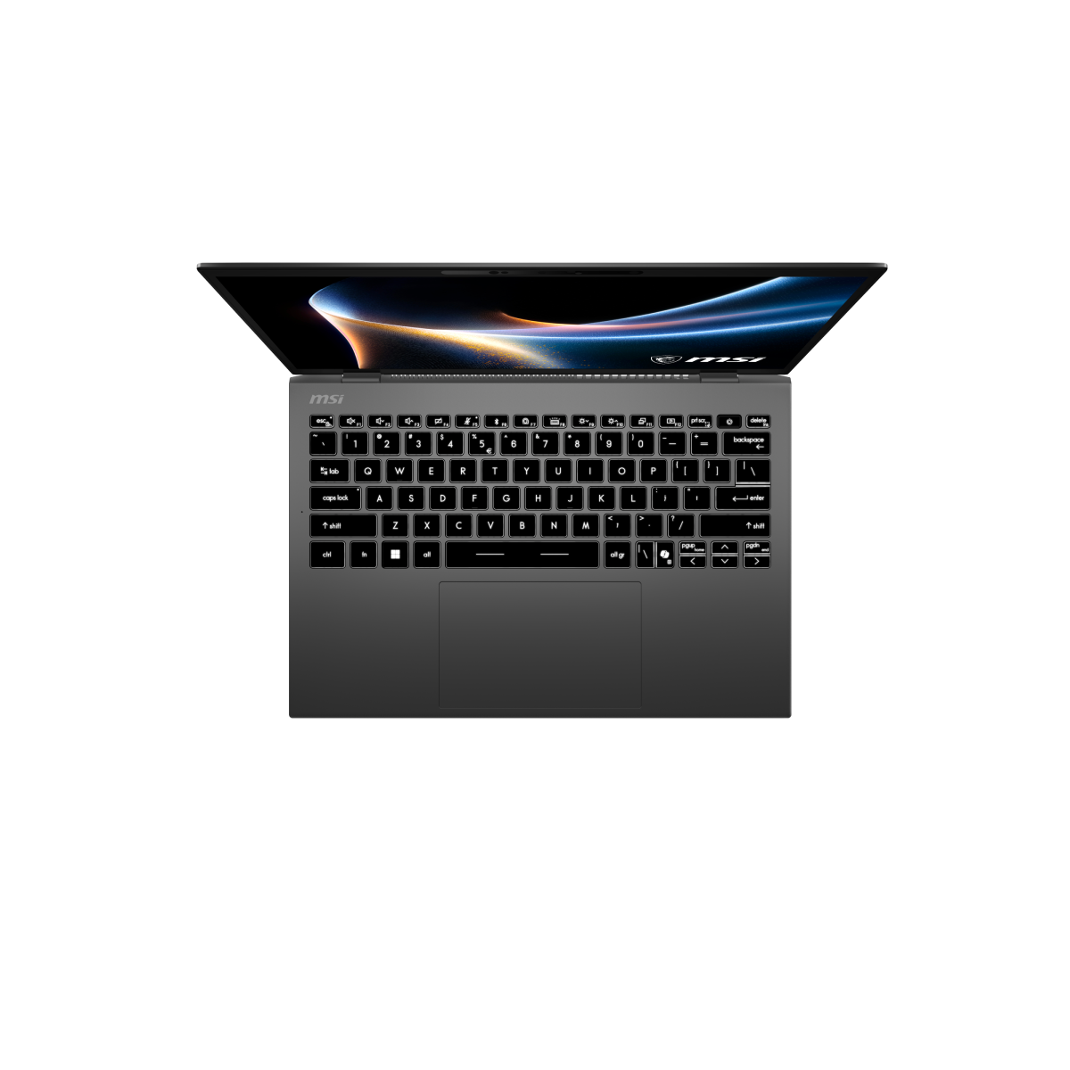 Portátil MSI Prestige 13 AI+ A3MG-008ES, portátil profesional con pantalla y teclado visibles, diseño elegante y compacto.