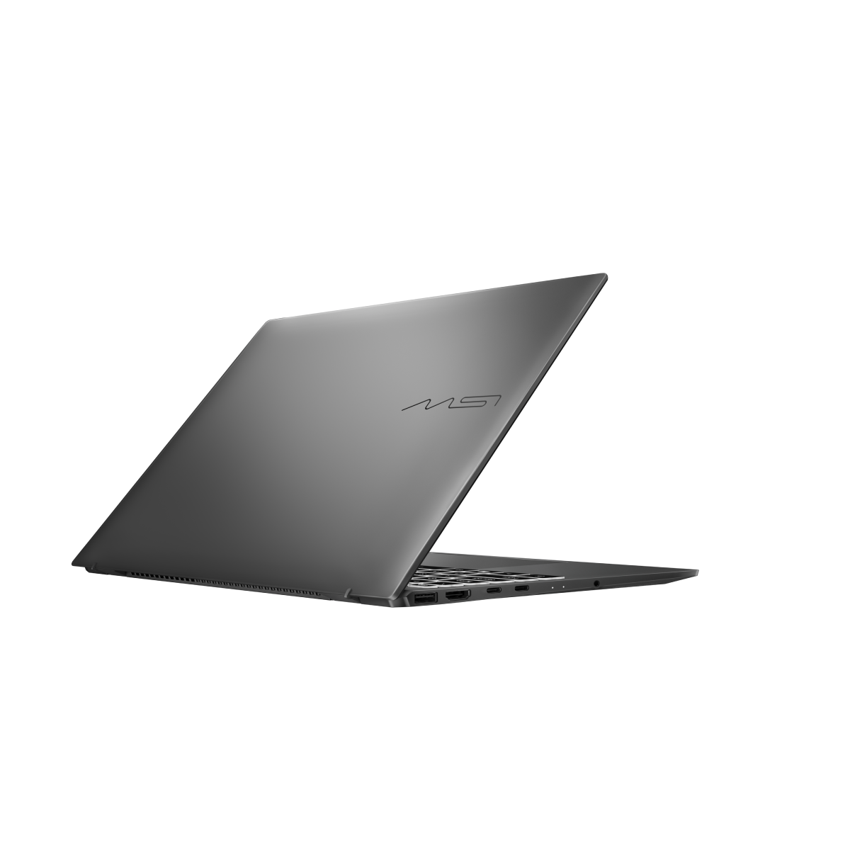 Portátil MSI Prestige 13 AI+ A3MG-005ES, portátil profesional de color gris con pantalla y teclado visibles.
