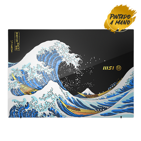 Portátil MSI Prestige 13 AI+ Ukiyoe Edition, portátil profesional con pantalla y teclado visible, en color plateado y diseño elegante.