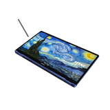 MSI Prestige 14 Flip AI+ portable touchscreen laptop with The Starry Night design, showing the device open with keyboard and display.