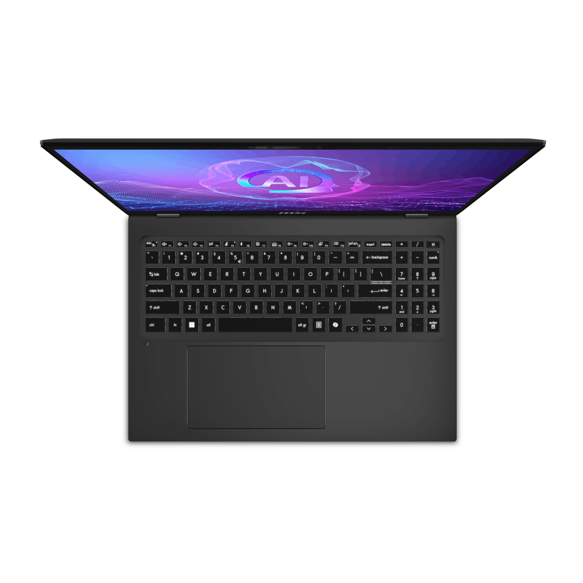 Portátil MSI Prestige 16 AI Evo B2HMG-083ES, portátil profesional con pantalla y teclado visible, diseño elegante en color gris.