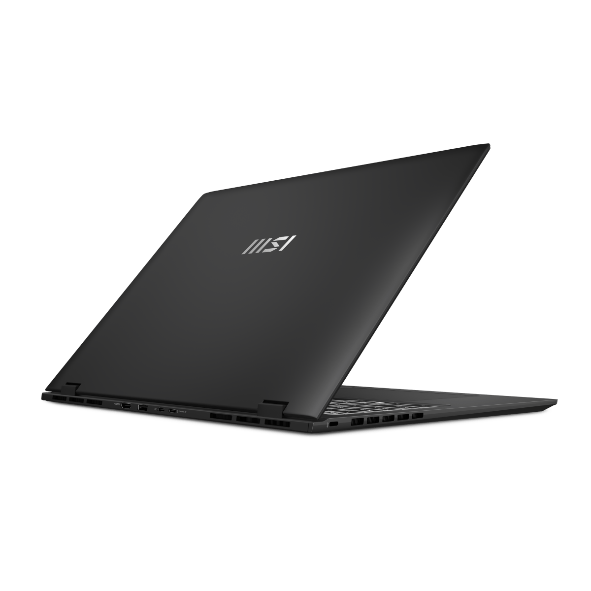 Portátil MSI Prestige 16 AI Evo B2HMG-083ES abierto con pantalla y teclado visible, diseño elegante y profesional.