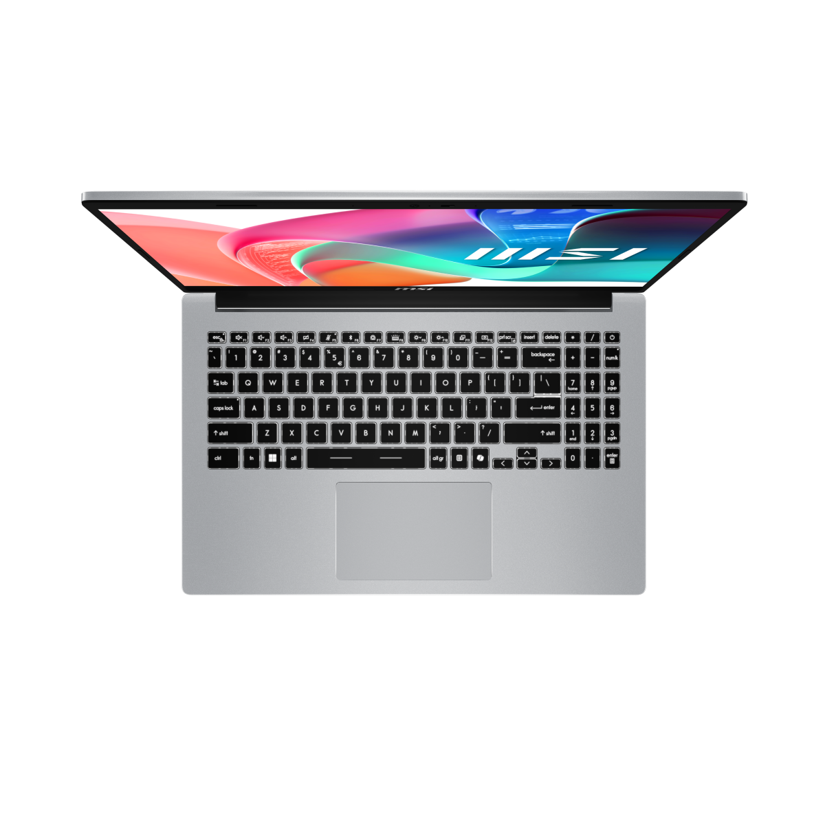 MSI Modern 15 F1MG-255XES portable laptop open with keyboard and screen showing, designed for professionals.