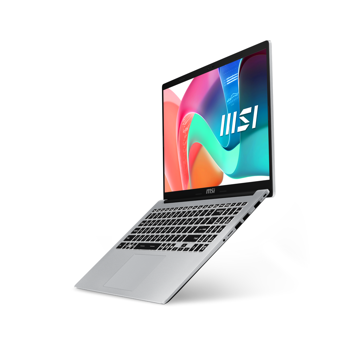 MSI Modern 15 F1MG-255XES portable laptop open with keyboard and screen, designed for professional use.