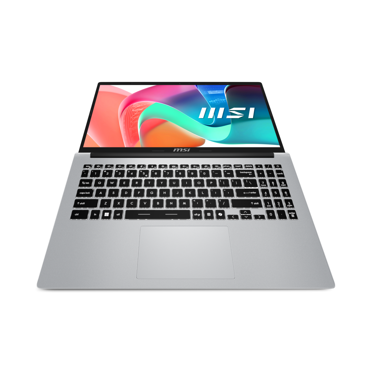 MSI Modern 15 F1MG-255XES portable laptop with sleek design, keyboard, and screen open for professional use.