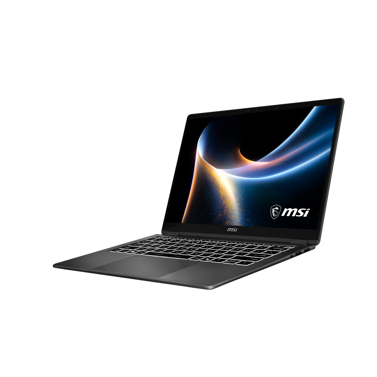 Portátil táctil MSI Prestige 14 Flip AI+ D3MTG-051ES, portátil profesional con pantalla táctil y diseño premium, abierto en modo tableta.