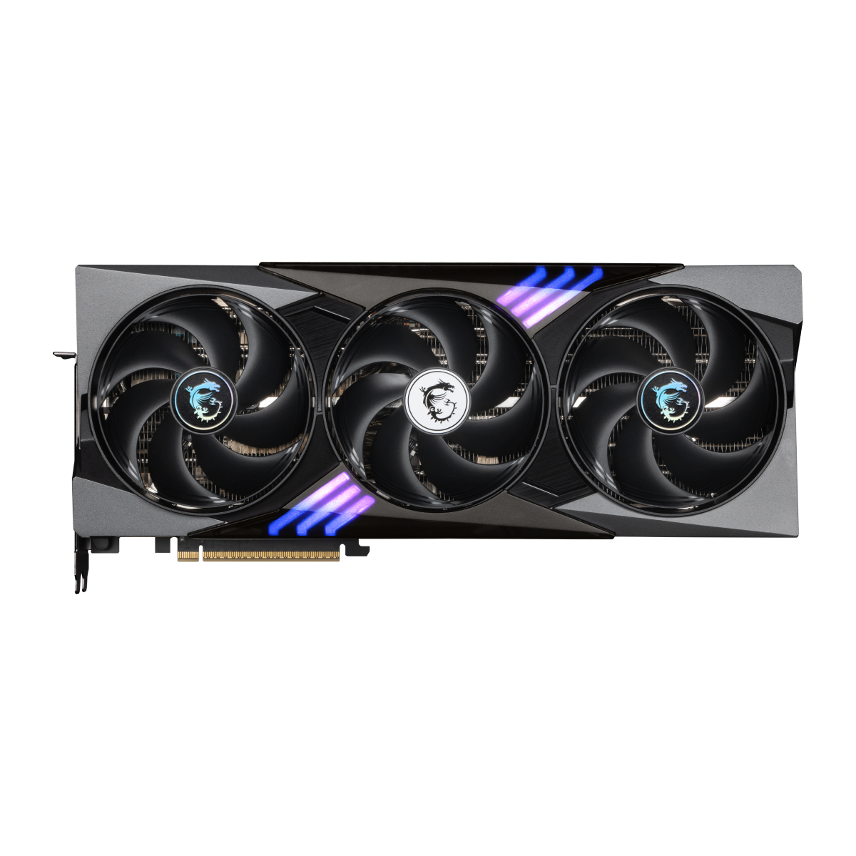 Tarjeta gráfica MSI GeForce RTX 5090 32G GAMING TRIO OC en color negro con ventiladores grandes y disipador de alta eficiencia.