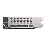Tarjeta gráfica MSI GeForce RTX 5060 Ti 8G SHADOW 2X PLUS con disipadores y conectores de video, vista desde el lateral.