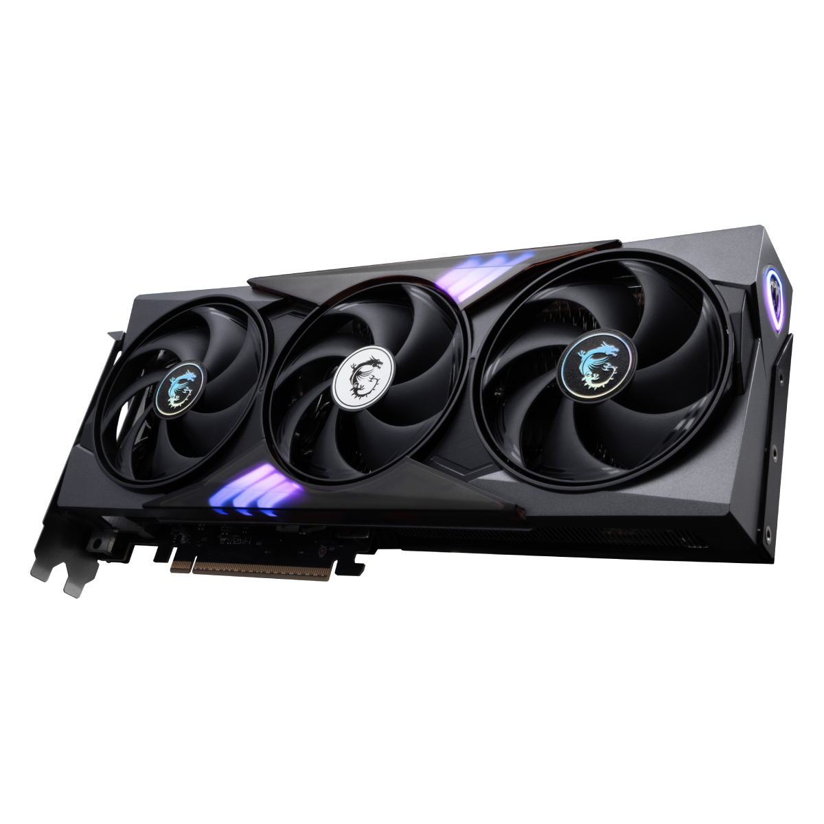 Tarjeta gráfica MSI GeForce RTX 5060 Ti 8G GAMING TRIO OC con disipador y conectores de video, en caja negra con ventiladores.