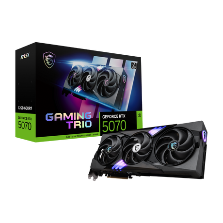Tarjeta gráfica MSI GeForce RTX 5070 12G GAMING TRIO, VGA con disipador y ventiladores para gaming y alto rendimiento.