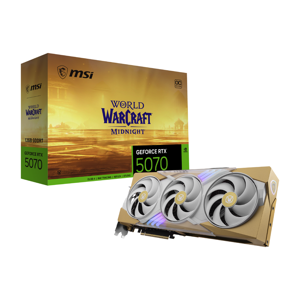 Tarjeta grafica de MSI NVIDIA GeForce RTX 5070 World of Warcraft Midnight Light Edition OC