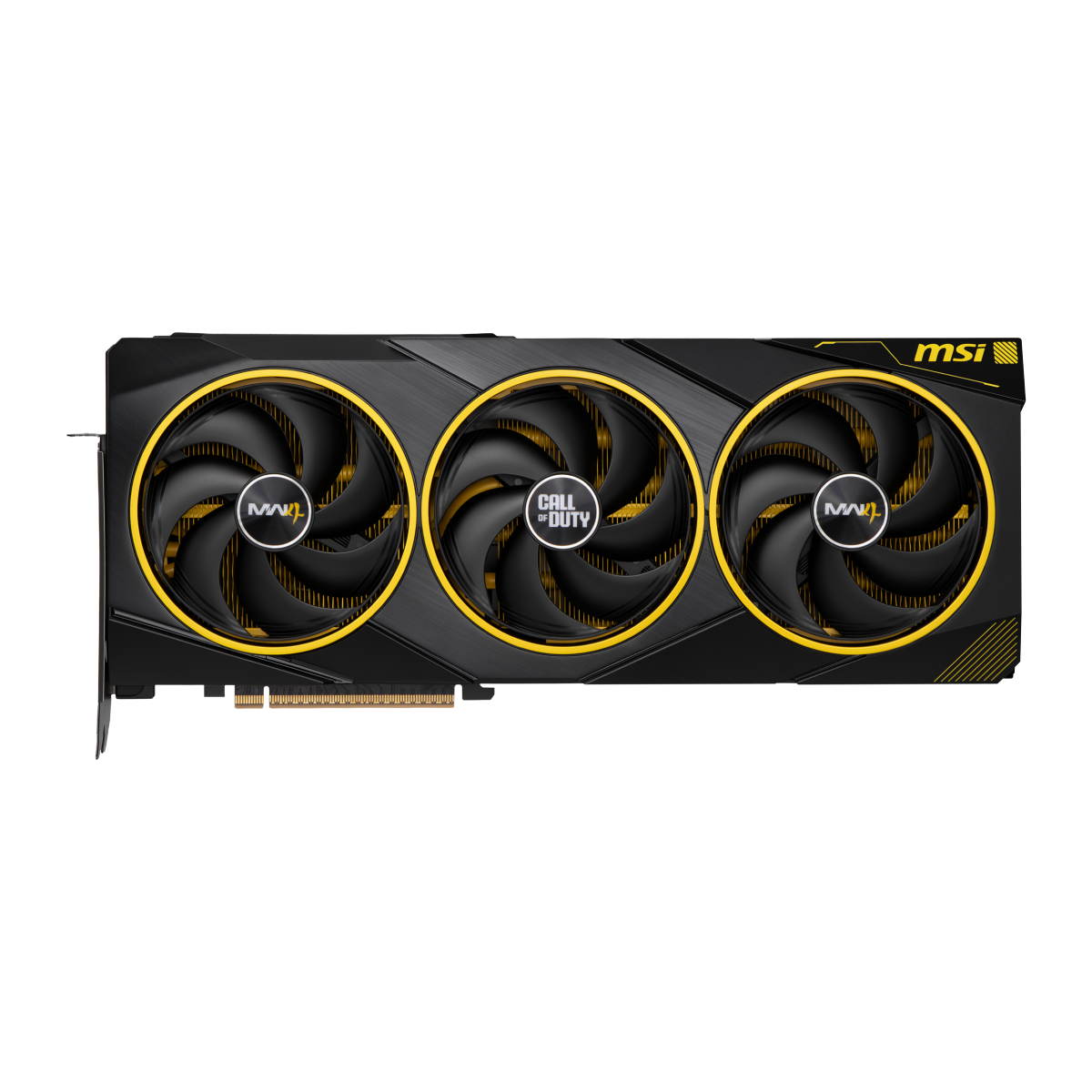 MSI GeForce RTX 5080 16G COD MW4 Edition OC VGA graphics card with sleek design and cooling fans.