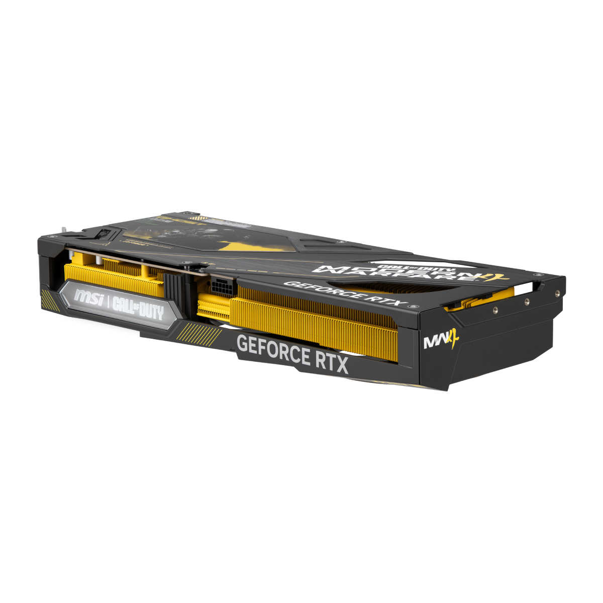 MSI España GeForce RTX 5080 16G COD MW4 Edition OC VGA graphics card with cooling fans and detailed design.