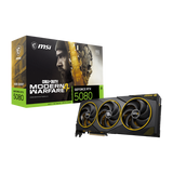 MSI GeForce RTX 5080 16G VGA graphics card with Call of Duty MW4 Edition OC, featuring high-performance GPU and gaming design.