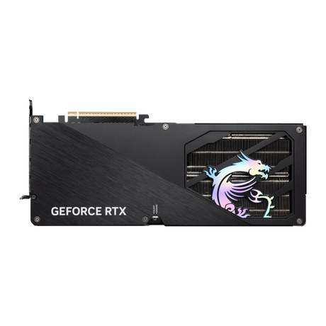 Tarjeta gráfica MSI GeForce RTX 5080 16G GAMING TRIO VGA con disipador y conectores en la placa, vista frontal y detalles.