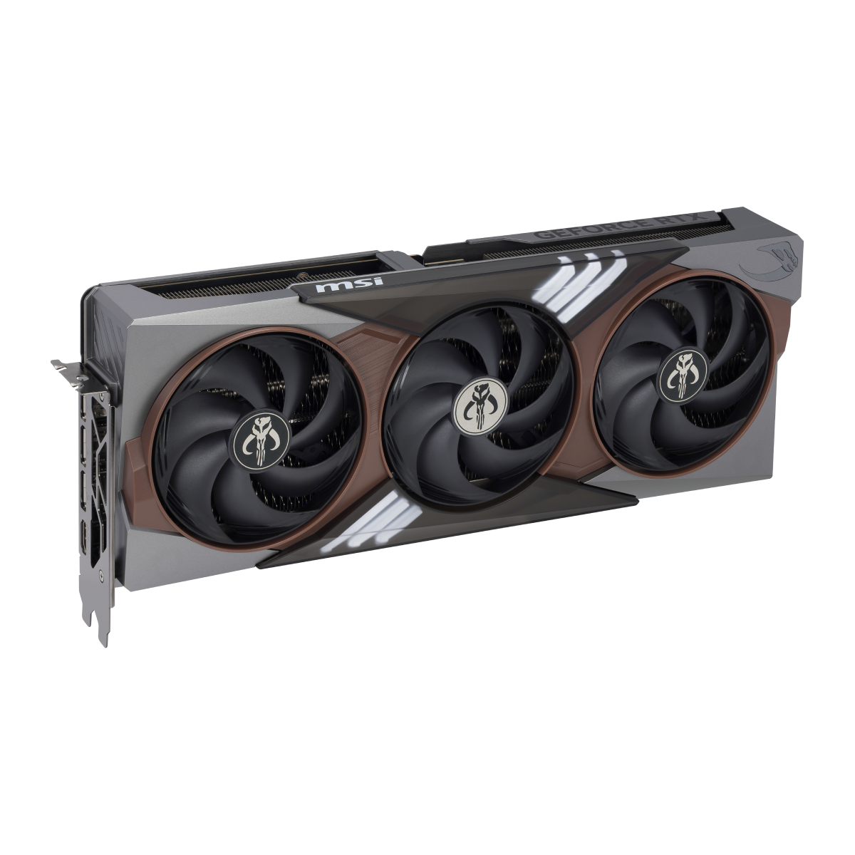 Tarjeta gráfica MSI GeForce RTX 5080 The Mandalorian y Grogu Edición OC, VGA, con diseño temático del Mandaloriano y Grogu.