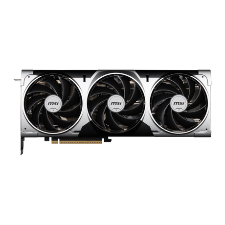 Tarjeta gráfica MSI GeForce RTX 5080 16G VENTUS 3X OC con disipador y ventiladores en color negro, vista frontal.