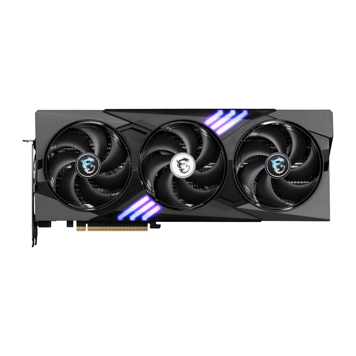 Tarjeta gráfica MSI GeForce RTX 5070 Ti 16G GAMING TRIO con disipador y ventiladores, vista frontal, para gaming y alto rendimiento.