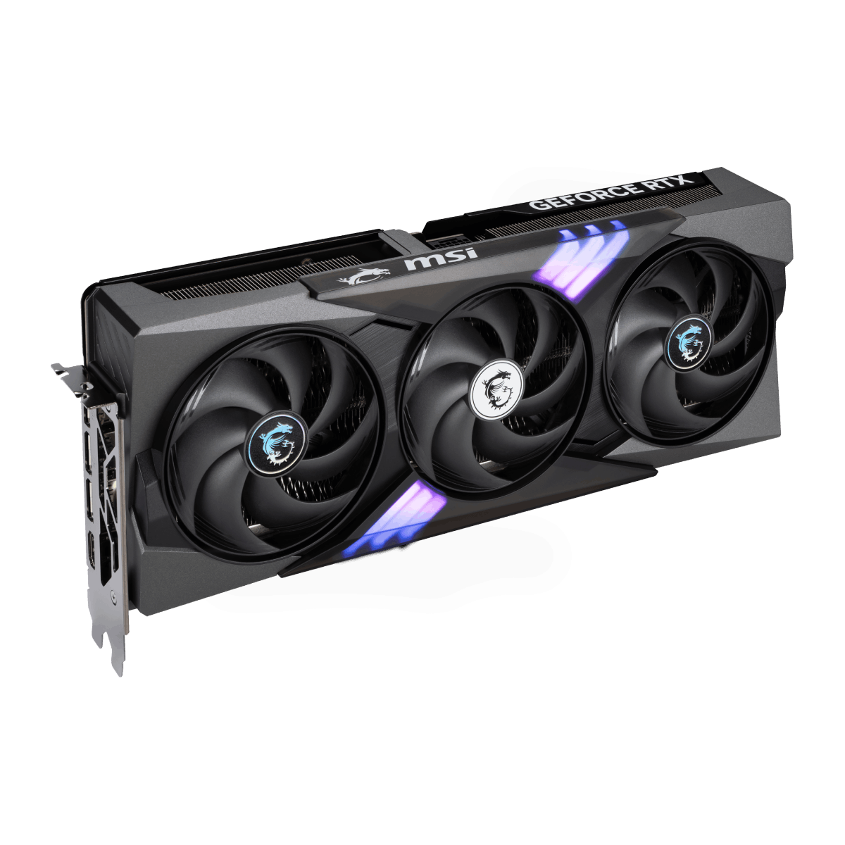 Tarjeta gráfica MSI GeForce RTX 5070 Ti 16G GAMING TRIO con disipador y ventiladores, vista frontal de la VGA para gaming.