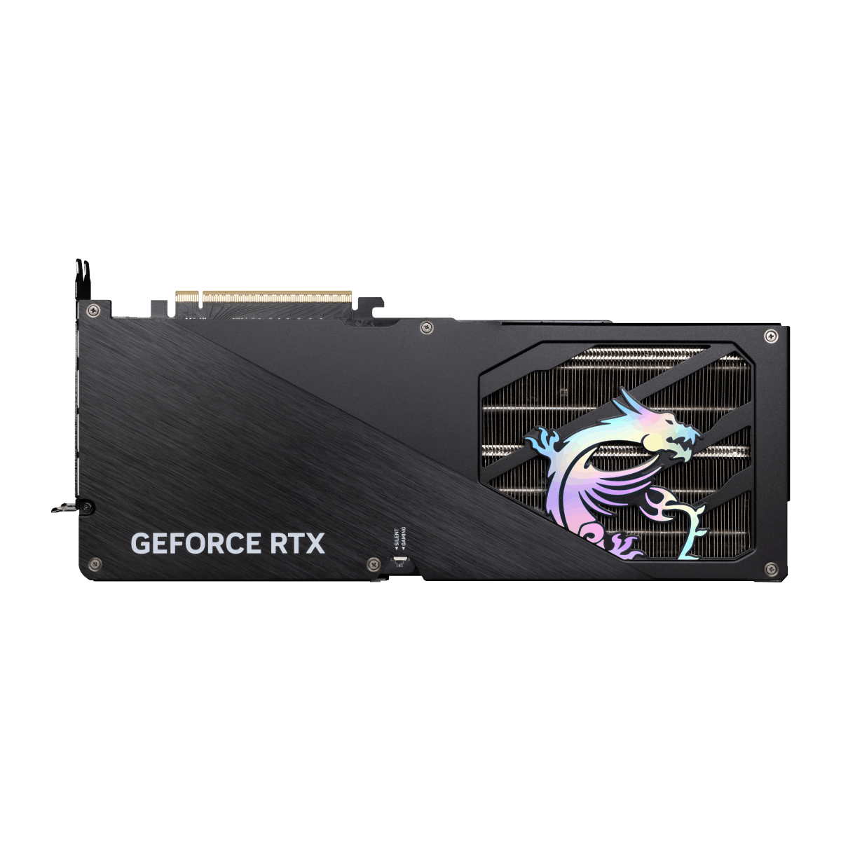 Tarjeta gráfica MSI GeForce RTX 5070 Ti 16G GAMING TRIO con disipador y ventiladores, vista frontal de la tarjeta VGA.