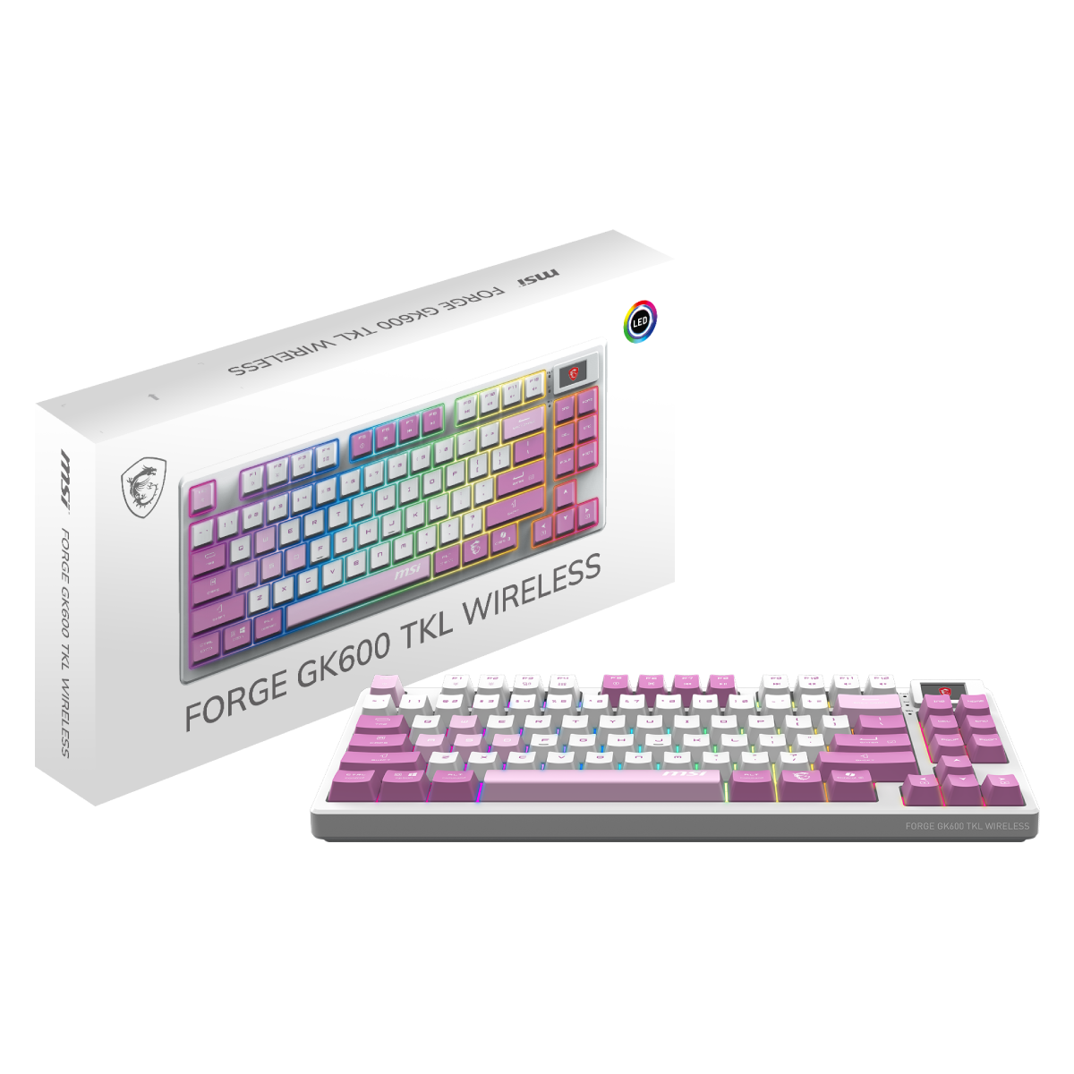 Teclado gaming inalambrico de MSI Forge GK600 TKL W VIOLET