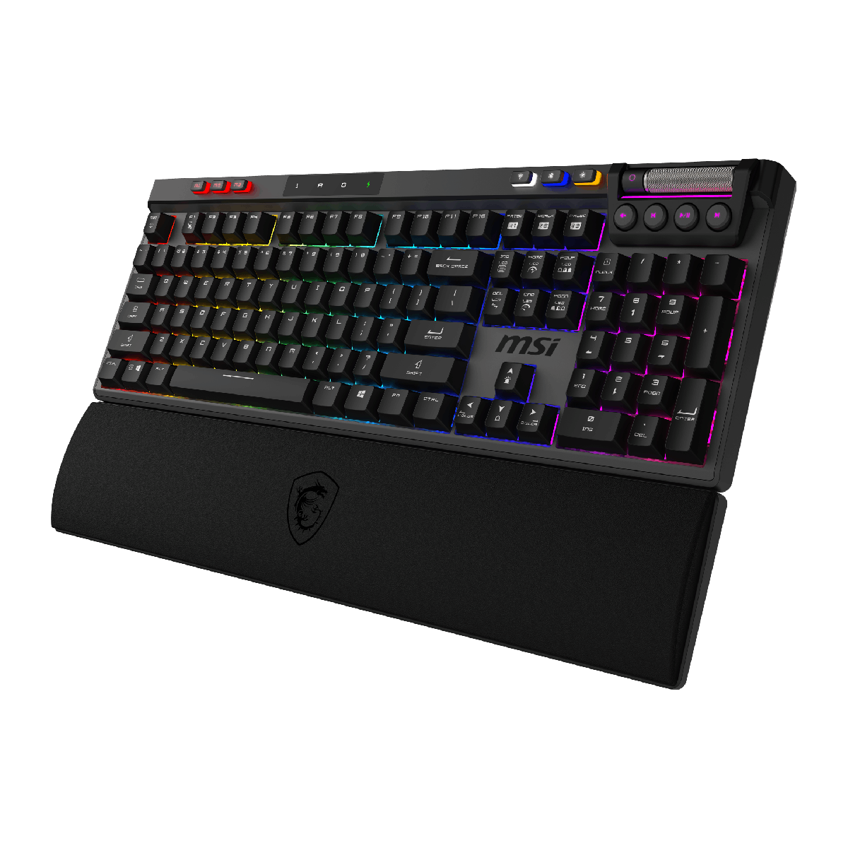 Teclado gaming MSI Strike PRO Wireless Silent con teclas mecánicas y diseño en negro, ideal para juegos y escritura silenciosa.