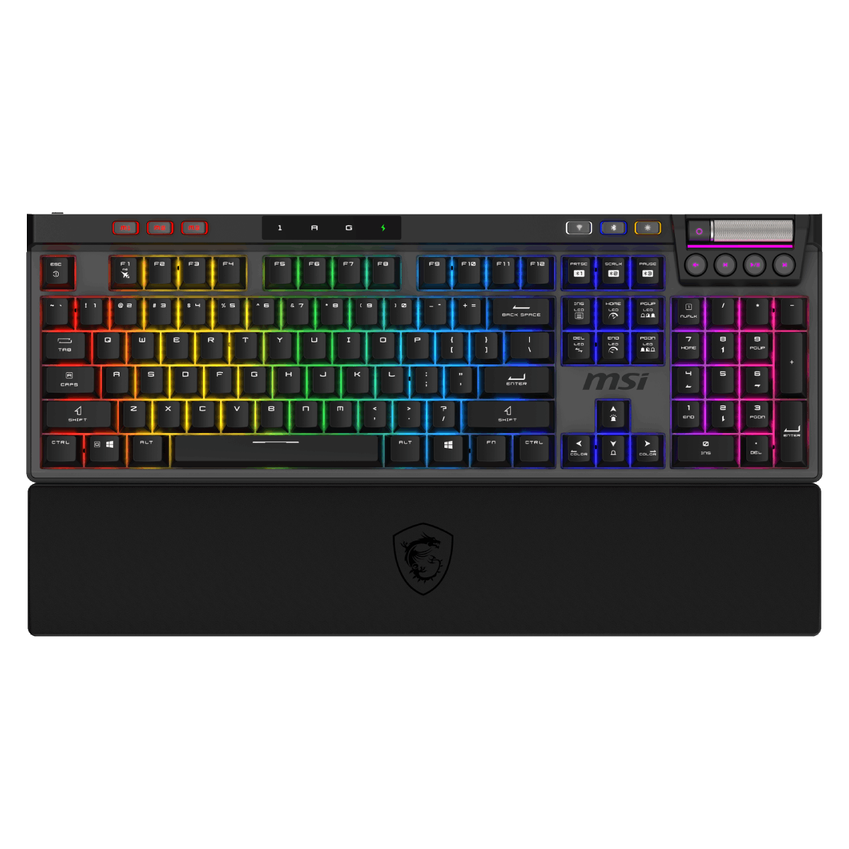 Teclado gaming MSI Strike PRO Wireless Silent con teclas mecánicas y diseño en negro, ideal para juegos y uso silencioso.