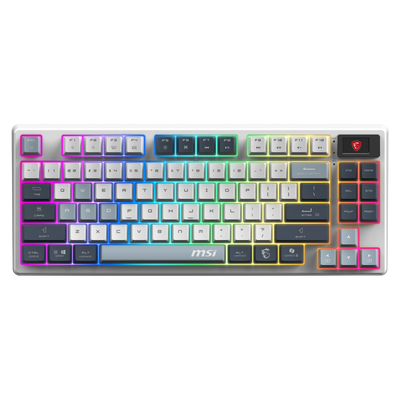 Teclado inalámbrico MSI Forge GK600 TKL SKY para gaming, con diseño compacto y teclas mecánicas en color azul.